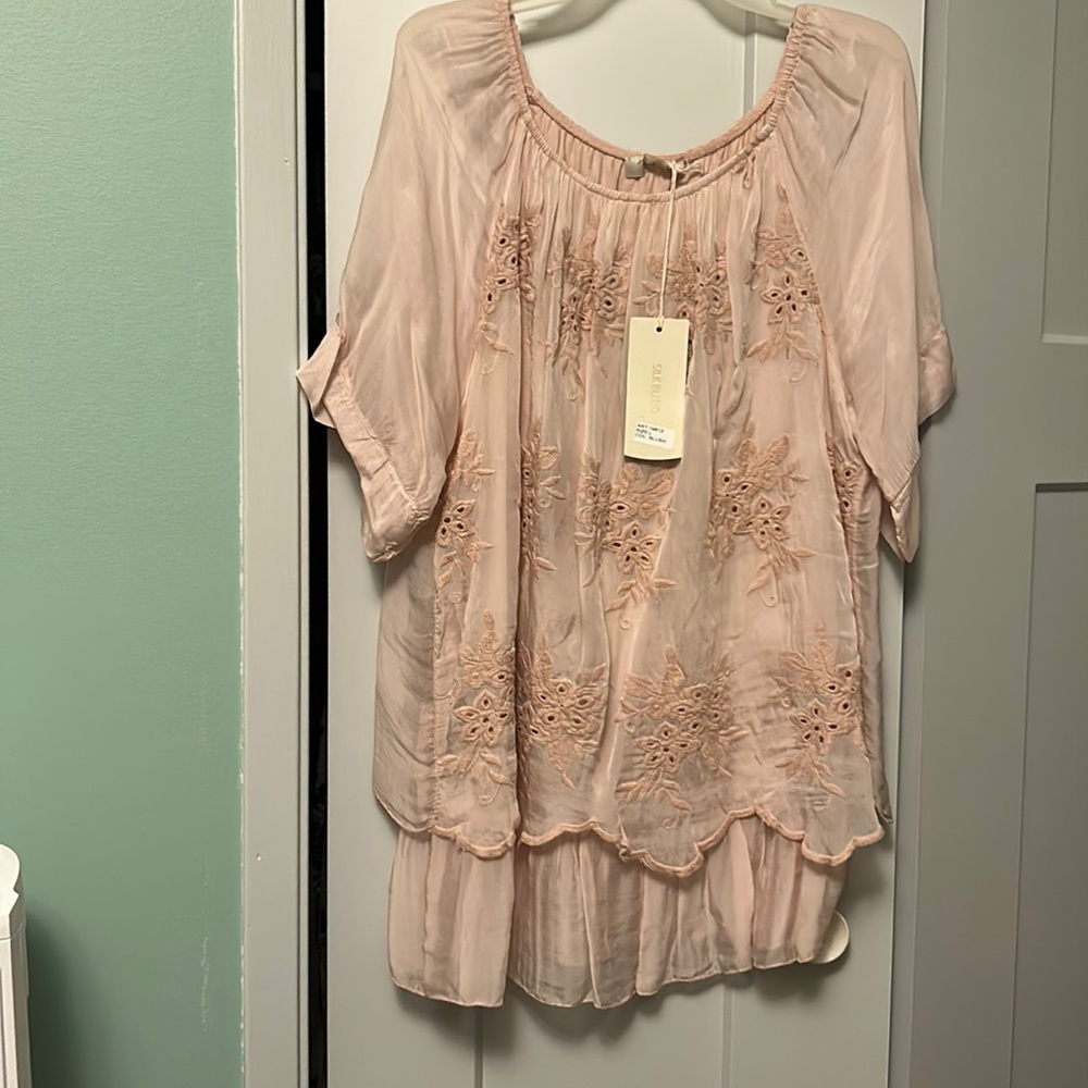 Blush pink silk top
